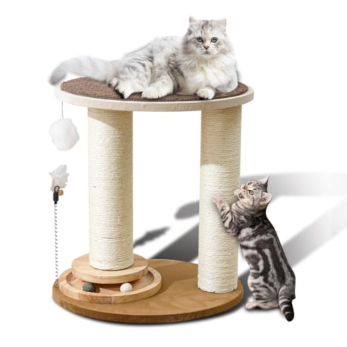 Holz Kratzbaum Turm mit Kratzstämmen - Handgefertigte Katzenhaus für Indoor Katzen - Katzenkratzer & Liegeplattform - Stabile & Stilvolle Katzenmöbel von Hiyong