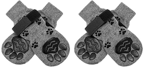 Hundesocken Indoor Anti-Rutsch Socken für Hunde und Katzen 2 Paar doppelseitige rutschfeste Verstellbare Hundesocken Pfotenschutz Haftsocken für Drinnen Warme Indoor-Hundesocken für Hunde (Grau, L) von Hjkiopc