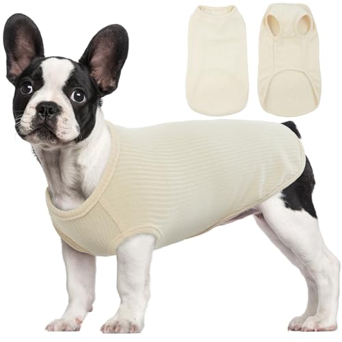 Hundepullover - Chihuahua Kleidung für Kleine Hunde Welpen Weste, Weich Atmungsaktives Hundeschlafanzüge Basic Klamotten Hunde Kleidung für Französische Bulldogge Pomeranian Malteser Hund, Beige, S von Hjumarayan