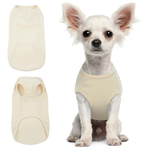 Hundepullover Chihuahua Kleidung für Kleine Hunde Welpen Weste, Weich Atmungsaktives Hundeschlafanzüge Basic Klamotten Hunde Kleidung für Französische Bulldogge Pomeranian Malteser Hund, Beige, XS von Hjumarayan