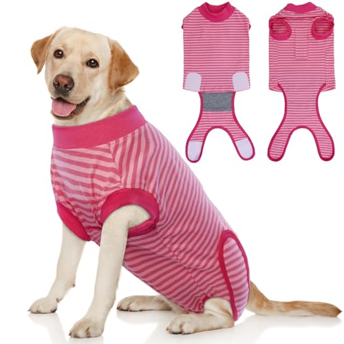 Erholungsanzug für Hunde nach der Operation, Medical Pet Shirt Hund Schutzkleidung für Kleine Mittele Große Hunde, Anti-Lecken Schutz vor Wund, Rot Gestreifter, XL von Hjumarayan