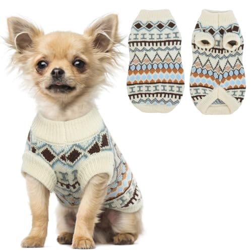 Hjumarayan Hundepullover - Boho Hundepullover Kleine Hunde Weihnachtspullover Hund Schöne Hunde Pullover, Dicken Hundepulli Hunde Pullis, Hundepullover Französische Bulldogge Chihuahua (Weiß S) von Hjumarayan