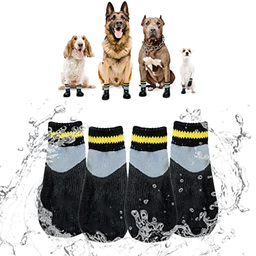 Hjumarayan 4 Stück Hundesocken Wasserdicht Anti Rutsch Hundeschuhe Pfotenschutz Hund Schuhe Indoor Outdoor rutschfeste Stoppersocken für Hunde Welpen, Schwarz (0#) von Hjumarayan