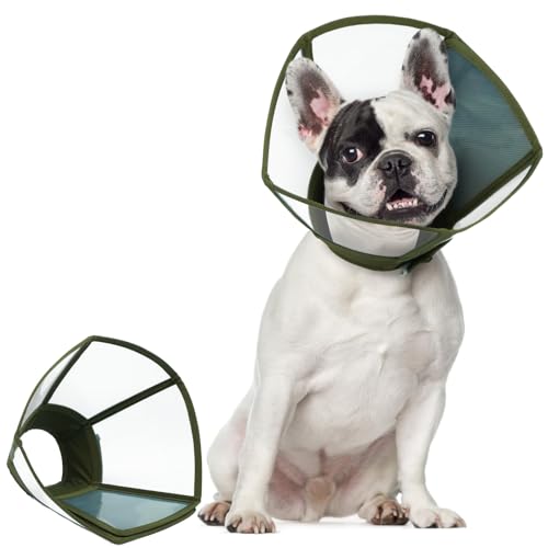 Hjumarayan Halskrause Hund - Transparenter Hundekragen Leckschutz Faltbarer Schutzkragen für die Genesung, Anti-Kratz Hundetrichter für Hunde nach OP, Armeegrün M von Hjumarayan
