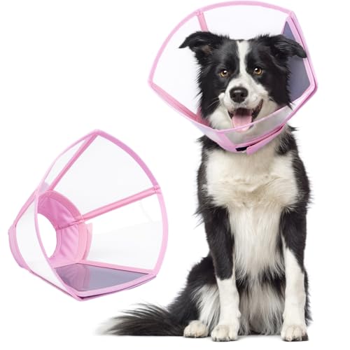Hjumarayan Halskrause Hund - Transparenter Hundekragen Leckschutz Faltbarer Schutzkragen für die Genesung, Anti-Kratz Hundetrichter für Hunde nach OP, Rosa L von Hjumarayan