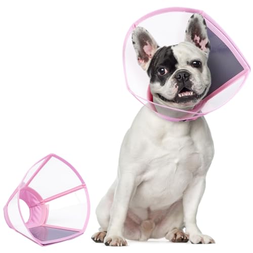 Hjumarayan Halskrause Hund - Transparenter Hundekragen Leckschutz Faltbarer Schutzkragen für die Genesung, Anti-Kratz Hundetrichter für Hunde nach OP, Rosa M von Hjumarayan