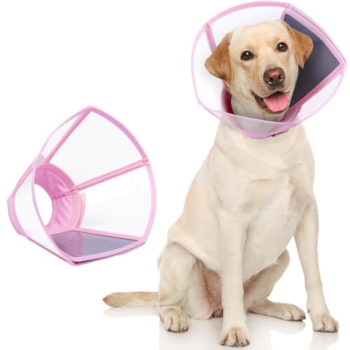 Hjumarayan Halskrause Hund - Transparenter Hundekragen Leckschutz Faltbarer Schutzkragen für die Genesung, Anti-Kratz Hundetrichter für Hunde nach OP, Rosa XL von Hjumarayan