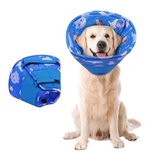Hjumarayan Halskrause Hund - Weiche Leckschutz Hund Verstellbares Hundekragen Leckschutz Wasserdicht Schutzkragen Hund, Verhinderung von Verletzungen oder Wunden Leckt oder Kratzt (Dunkelblau XL) von Hjumarayan