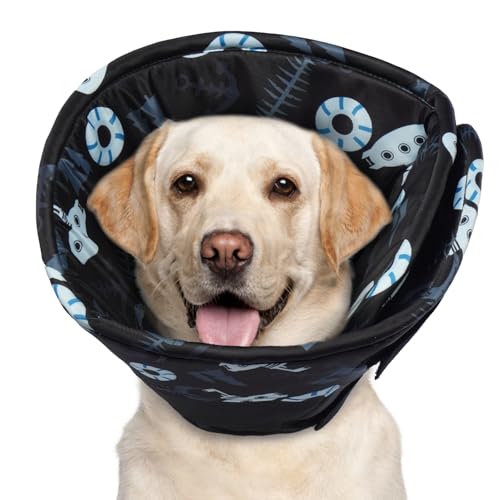 Hjumarayan Halskrause Hund - Weiche Leckschutz Hund Verstellbares Hundekragen Leckschutz Wasserdicht Schutzkragen Hund, Verhinderung von Verletzungen oder Wunden Leckt oder Kratzt (Schwarz L) von Hjumarayan
