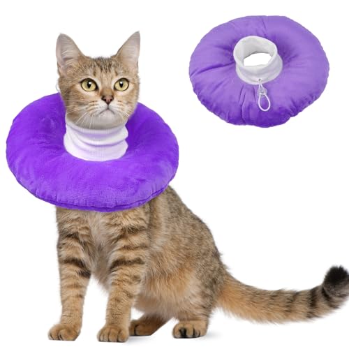 Hjumarayan Halskrause Katze Weich, Katzenkragen Leckschutz Weich Schutzkragen Katze Einstellbarer Trichter Katze Kragen Katze Leckschutz nach OP, Lila L von Hjumarayan