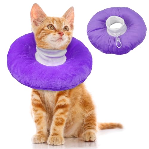 Hjumarayan Halskrause Katze Weich, Katzenkragen Leckschutz Weich Schutzkragen Katze Einstellbarer Trichter Katze Kragen Katze Leckschutz nach OP, Lila M von Hjumarayan
