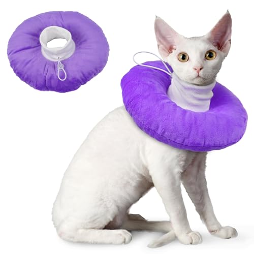 Hjumarayan Halskrause Katze Weich, Katzenkragen Leckschutz Weich Schutzkragen Katze Einstellbarer Trichter Katze Kragen Katze Leckschutz nach OP, Lila S von Hjumarayan