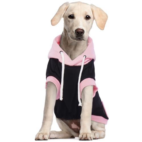 Hjumarayan Hunde Hoodie - Ärmelloser Kapuzenpullover für Mittlere Hunde, Farbblock Hundesweatshirt aus Baumwolle für Frühling, Herbst und Winter (Rosa, XL) von Hjumarayan