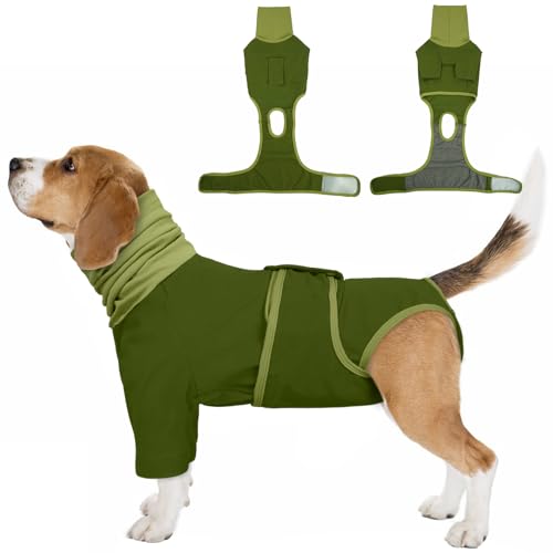 Hjumarayan OP Body Hund, Halsschutz Leckschutz nach OP Anti Stress Body mit Ohrenschutz, Baumwolle Hundebody mit Vorderbeinen Medical Pet Shirt Läufigkeit Kastrationsbody, Grün M von Hjumarayan