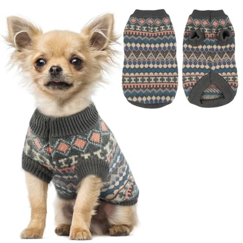 Hjumarayan Hundepullover - Boho Hundepullover Kleine Hunde Weihnachtspullover, Schöne Hunde Pullover mit Geschirr Öffnung Dicken Hundepulli Chihuahua Yorkshire Jack Russell Pullis (Grau S) von Hjumarayan