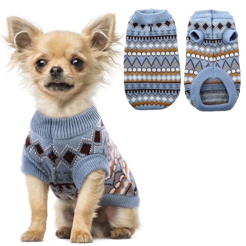 Hjumarayan Hundepullover - Boho Hundepullover Kleine Hunde Weihnachtspullover, Schöne Hunde Pullover mit Geschirr Öffnung, Dicken Hundepulli Chihuahua Yorkshire Jack Russell Pullis (Blau S) von Hjumarayan