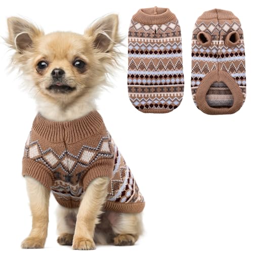 Hjumarayan Hundepullover - Boho Hundepullover Kleine Hunde Weihnachtspullover, Schöne Hunde Pullover mit Geschirr Öffnung, Dicken Hundepulli Chihuahua Yorkshire Jack Russell Pullis (Kaffee S) von Hjumarayan