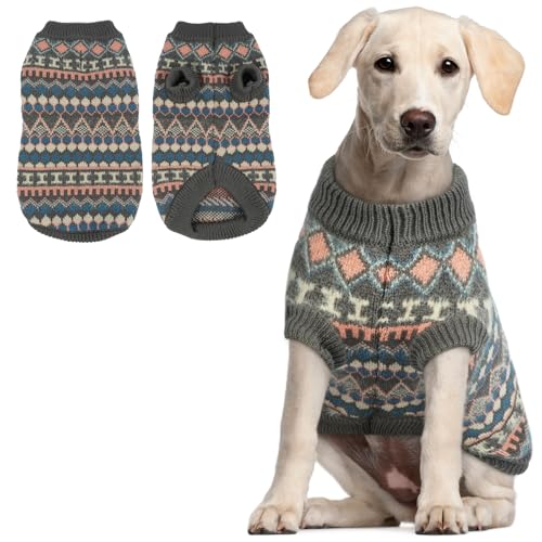 Hjumarayan Hundepullover - Boho Hundepullover Mittelgroße Hunde Weihnachtspullover, Schöne Hunde Pullover mit Geschirr Öffnung Dicken Hundepulli Französische Bulldogge Labrador Pullis (Grau XL) von Hjumarayan