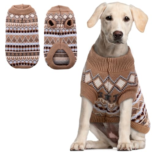 Hjumarayan Hundepullover - Boho Hundepullover Mittelgroße Hunde Weihnachtspullover, Schöne Hunde Pullover mit Geschirr Öffnung, Dicken Hundepulli Französische Bulldogge Labrador Pullis (Kaffee XL) von Hjumarayan
