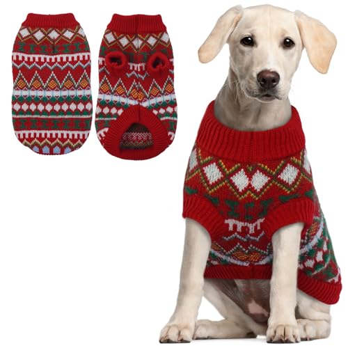 Hjumarayan Hundepullover - Boho Hundepullover Mittelgroße Hunde Weihnachtspullover Hund Schöne Hunde Pullover, Dicken Hundepulli Hunde Pullis, Hundepullover Französische Bulldogge (Rot-Grün XXL) von Hjumarayan