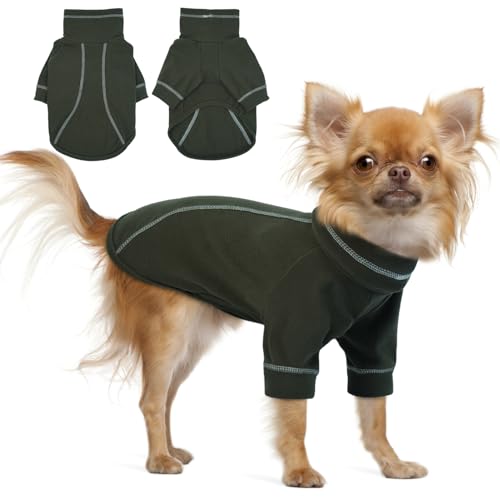 Hjumarayan Hundepullover - Dehnbarer Fleece Pullover für Kleine Hunde, Chihuahua Kleidung, Warm Rollkragen Hundepulli, Dunkelgrün S von Hjumarayan