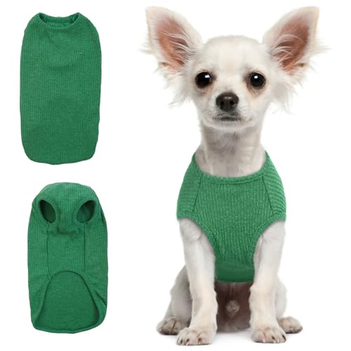 Hjumarayan Hundepullover Kleine Hunde - Hundeshirt Dünn Hunde Pullover Sonnenschutz Tshirt Elastisch Hundepulli Gestreifte Shirt Pullis für Chihuahua Yorkshire Terrier (Smaragdgrün XS) von Hjumarayan