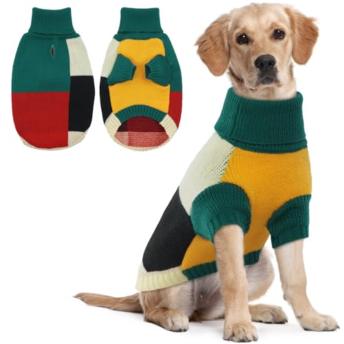 Hjumarayan Hundepullover - Rollkragen für Mittelgroße Hunde, Farbblockierung mit Beinen, Warm mit Geschirr Loch für Französische Bulldogge, Grün XL Hjumarayan Hundepullover - Rollkragen für Mittelgroße Hunde, Farbblockierung mit Beinen, Warm mit Geschirr Loch für Französische Bulldogge, Grün XL von Hjumarayan