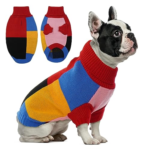 Hjumarayan Hundepullover - Rollkragen Hundepullover Mittelgroße Hunde Farbblockierung Hunde Pullover mit Beinen Warm Hunde Pullis mit Geschirr Loch für Französische Bulldogge, Rot M Hjumarayan Hundepullover - Rollkragen Hundepullover Mittelgroße Hunde Farbblockierung Hunde Pullover mit Beinen Warm Hunde Pullis mit Geschirr Loch für Französische Bulldogge, Rot M von Hjumarayan