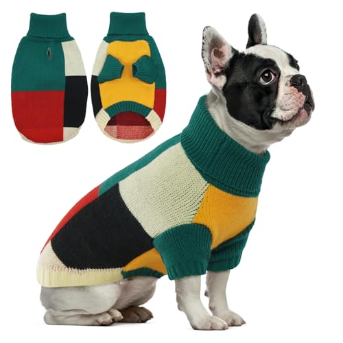 Hjumarayan Hundepullover - Rollkragen für Mittelgroße Hunde, Farbblockierung Pullover mit Beinen, Warm mit Geschirr Loch für Französische Bulldogge, Grün M von Hjumarayan