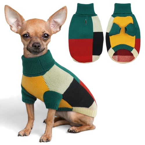 Hjumarayan Hundepullover - Vintage Hundepullover Kleine Hunde mit Geschirr Loch Farbblockierung Hunde Pullover Kleine Hund Rollkragen Pullover Hund mit Beinen Warm Hundepulli, Grün XS von Hjumarayan