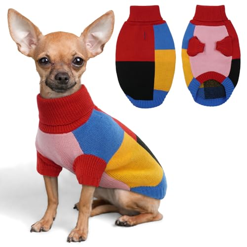 Hjumarayan Hundepullover - Vintage Hundepullover Kleine Hunde mit Geschirr Loch Farbblockierung Hunde Pullover Kleine Hund Rollkragen Pullover Hund mit Beinen Warm Hundepulli, Rot XS Hjumarayan Hundepullover - Vintage Hundepullover Kleine Hunde mit Geschirr Loch Farbblockierung Hunde Pullover Kleine Hund Rollkragen Pullover Hund mit Beinen Warm Hundepulli, Rot XS von Hjumarayan