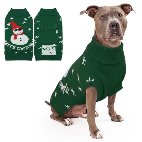 Hjumarayan Hundepullover Weihnachten - Warmer Winter Weihnachtspullover, Dicken Pullover Hund Grosse, Weihnachtspulli mit Geschirr Öffnung für Hündin Golden Retriever, Grün XXL von Hjumarayan