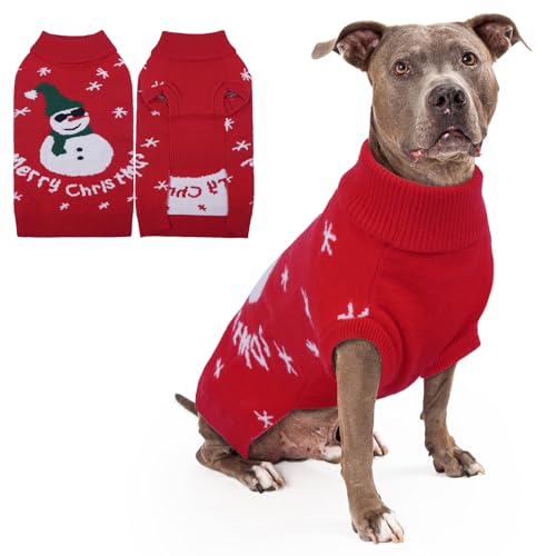 Hjumarayan Hundepullover Weihnachten - Warmer Winter Weihnachtspullover, Dicken Pullover Hund Grosse, Weihnachtspulli mit Geschirr Öffnung für Hündin Golden Retriever, Rot XXL von Hjumarayan