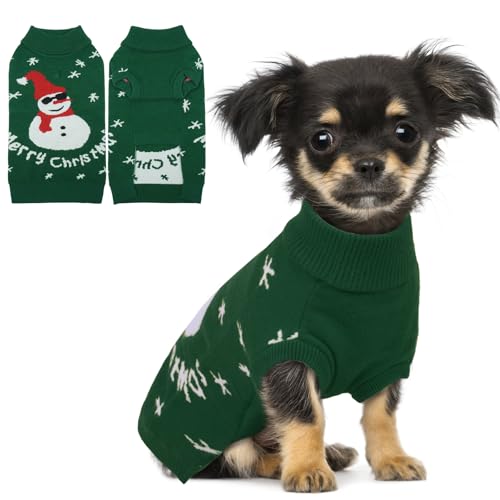 Hjumarayan Hundepullover Weihnachten - Warmer Winter Weihnachtspullover, Dicken Pullover Hund Kleine, Weihnachtspulli mit Geschirr Öffnung für Chihuahua, Grün XS von Hjumarayan