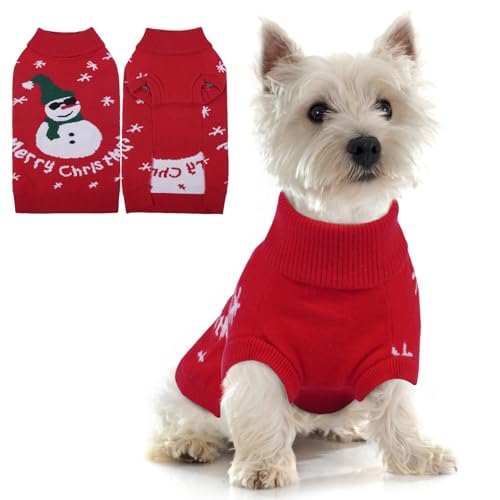 Hjumarayan Hundepullover Weihnachten - Warmer Winter Weihnachtspullover, Dicken Pullover Hund Kleine, Weihnachtspulli mit Geschirr Öffnung für Malteser, Mini Dackel, Zwergpudel, Rot S von Hjumarayan