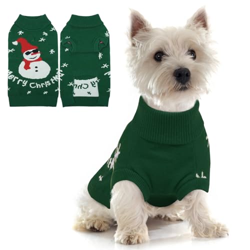 Hjumarayan Hundepullover Weihnachten - Warmer Winter Weihnachtspullover, Dicken Pullover Hund Kleine, Weihnachtspulli mit Geschirr Öffnung für Shih Tzu, Schlank Mops, Grün M von Hjumarayan