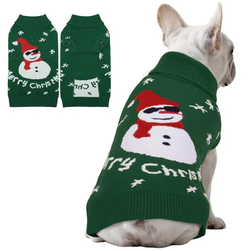 Hjumarayan Hundepullover Weihnachten - Warmer Winter Weihnachtspullover, Dicken Pullover Hund Mittelgroße, Weihnachtspulli mit Geschirr Öffnung für Schlank Französische Bulldogg, Grün L von Hjumarayan