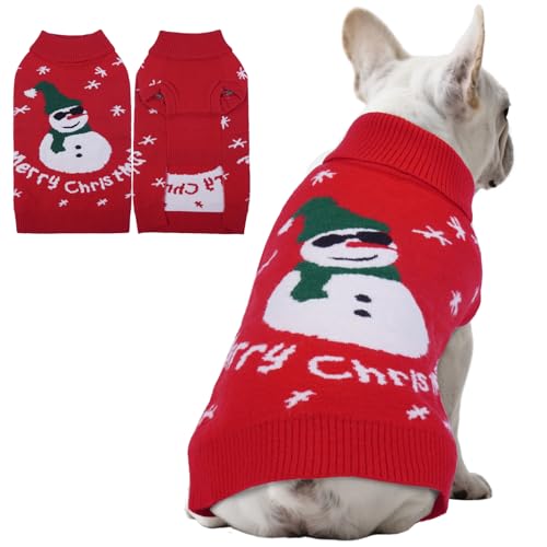 Hjumarayan Hundepullover Weihnachten - Warmer Winter Weihnachtspullover, Dicken Pullover Hund Mittelgroße, Weihnachtspulli mit Geschirr Öffnung für Schlank Französische Bulldogg, Rot L von Hjumarayan