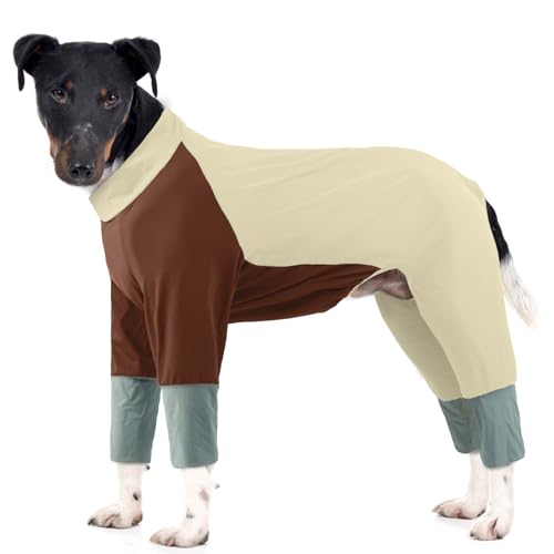 Hjumarayan Hundeschlafanzug Große Hunde, Dehnbarer Hunde Pyjama mit Reißverschluss Voller Abdeckung Hundebody mit Beinen, Schlafanzug Kühler Onesie für Spaziergänge & nach OP, Beige 2XL von Hjumarayan