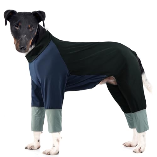 Hjumarayan Hundeschlafanzug Große Hunde, Dehnbarer Hunde Pyjama mit Reißverschluss Voller Abdeckung Hundebody mit Beinen, Schlafanzug Kühler Onesie für Spaziergänge & nach OP, Schwarz 2XL von Hjumarayan