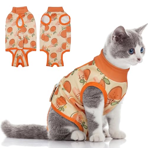 Hjumarayan Katzenbody nach OP Kastration Katze Body für Katzen Operation, Verstellbarer Medical Pet Shirt Katze Atmungsaktiver Katzenbody Gegen Lecken von Kastrations- und Unterleibswunden, Orange XL von Hjumarayan