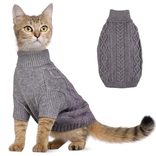 Hjumarayan Katzenpullover - Katzen Pullover Winter Hunde Pullover Warm Hundepullover mit Geschirrloch Schöner Katzenpulli mit Beinen Pullover für Katzen Kleine Hunde (Grau S) von Hjumarayan