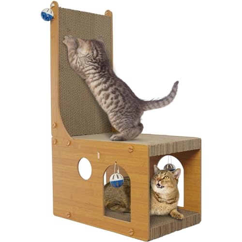 Hjumarayan Kratzbretter Katze, Kratzpappe für Katzen Multifunktion Kratzmöglichkeiten für Katzen Kratzhöhle + Katzenkratzhaus + Katzenkratzbretter für Katzen bis zu 4 kg, Helles Holz Hjumarayan Kratzbretter Katze, Kratzpappe für Katzen Multifunktion Kratzmöglichkeiten für Katzen Kratzhöhle + Katzenkratzhaus + Katzenkratzbretter für Katzen bis zu 4 kg, Helles Holz von Hjumarayan