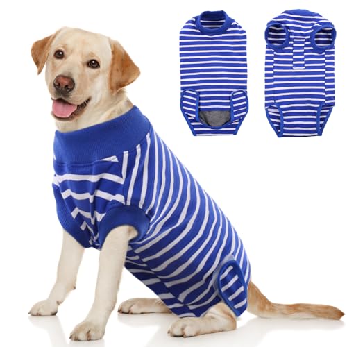 Hjumarayan OP Body Hund - Hundebody nach OP Hündin Atmungsaktive Body Hunde nach OP mit Klett Medical Pet Shirt Hund, Alternative zur lästigen Halskrause, Blau-weiß Gestreift Hjumarayan OP Body Hund - Hundebody nach OP Hündin Atmungsaktive Body Hunde nach OP mit Klett Medical Pet Shirt Hund, Alternative zur lästigen Halskrause, Blau-weiß Gestreift von Hjumarayan