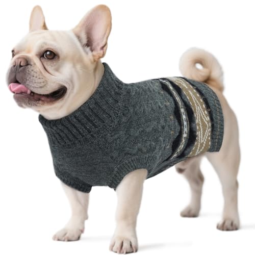 Hjumarayan Warmer Hundepullover - Fair Isle Pullover Hund mit Geschirr Öffnung Weihnachtspullover Elastisch Hundepulli Winter für Kleine Mittelgroße Hunde (1–24 kg), Shih Tzu Sweater Grau M von Hjumarayan