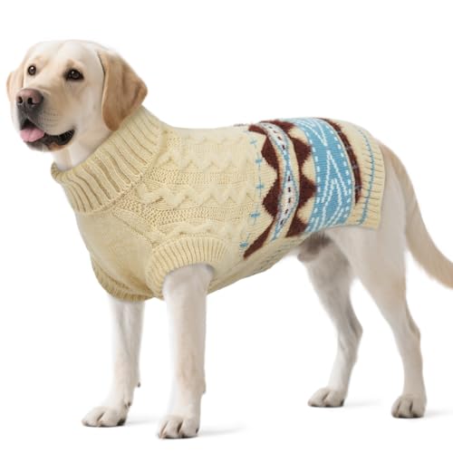 Hjumarayan Warmer Hundepullover - Fair Isle Pullover Hund mit Geschirr Öffnung Weihnachtspullover Elastisch Hundepulli Winter für Kleine Mittelgroße Hunde (1–24 kg), Sweater Labrador Beige XXL von Hjumarayan