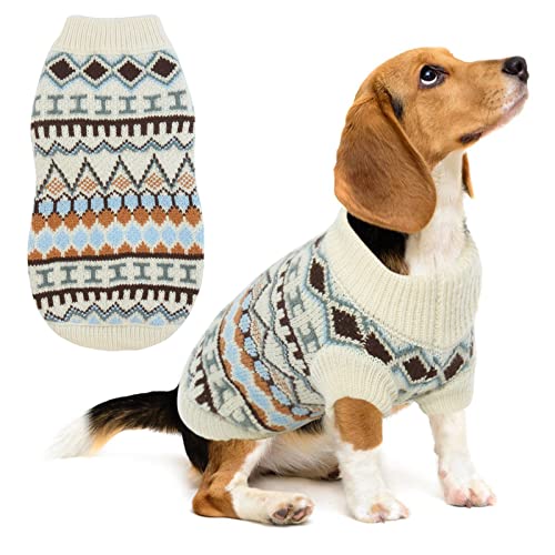 Hjumarayan Boho Hundepullover für Mittelgroße Hunde - Weihnachtspullover, Schöner Dicker Pulli für Französische Bulldogge (Weiß, L) von Hjumarayan