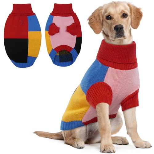 Hjumarayan Hundepullover - Rollkragen Hundepullover Mittelgroße Hunde Farbblockierung Hunde Pullover mit Beinen Warm Hunde Pullis mit Geschirr Loch für Französische Bulldogge, L von Hjumarayan