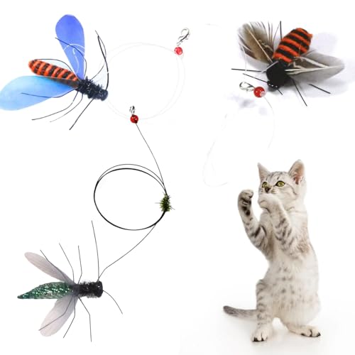Hjvvr 4 x Katzenstab-Spielzeug, Biene mit simulierten Insekten, Spielzeug zum Necken Hjvvr 4 x Katzenstab-Spielzeug, Biene mit simulierten Insekten, Spielzeug zum Necken von Hjvvr
