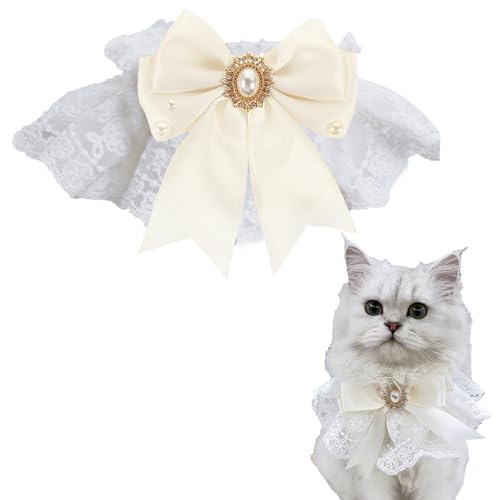 Hjvvr Elegantes Katzenhalsband aus Spitze mit niedlicher Schleife, verstellbar und abreißbar, Haustierzubehör von Hjvvr